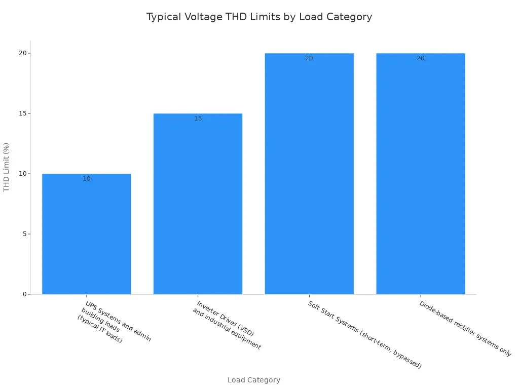 Image 2: Bar chart showing typical acceptable voltage THD limits for various load categories.